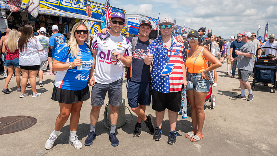Fans pose in the Midway during the Brickyard 400 Weekend